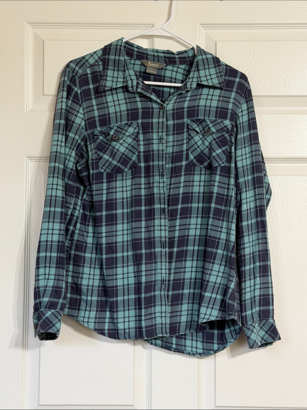 Natural Reflections Teal and Navy Plaid Button-Down Shirt